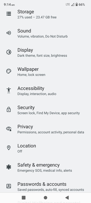 Scroll to and select Security