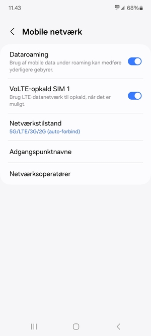 Slå Dataroaming til eller fra