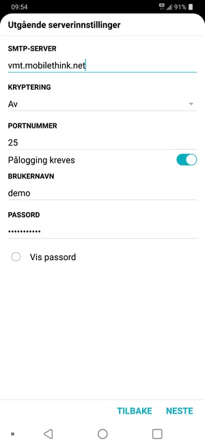 Skriv inn utgående serveradresse