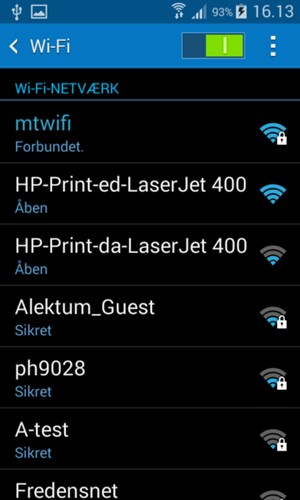 Du er nu tilsluttet Wi-Fi netværket