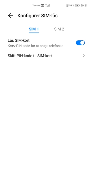 Vælg SIM 1 eller SIM 2 og vælg Skift PIN-kode til SIM-kort