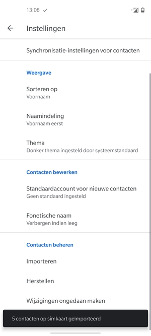 Uw contactpersonen worden opgeslagen naar uw Google-account en naar uw telefoon de volgende keer dat Google gesynchroniseerd wordt.
