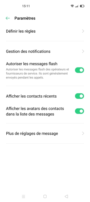 Sélectionnez Plus de réglages de messages