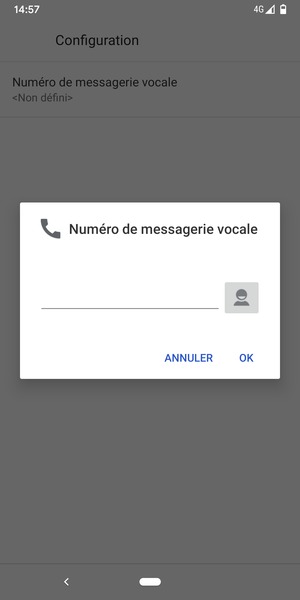 Saisissez le Numéro de messagerie vocale et sélectionnez OK