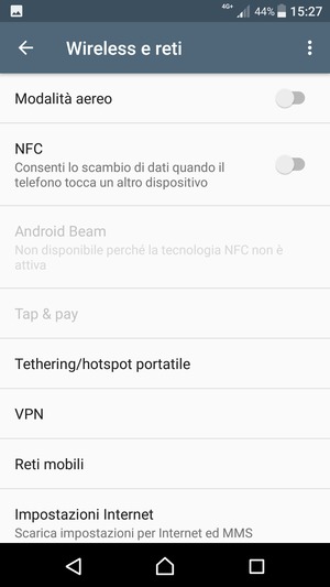 Seleziona Tethering/hotspot portatile