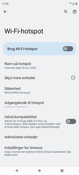 Vælg Adgangskode til hotspot