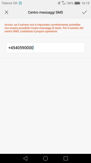Inserisci Numero del Centro messaggi SMS e seleziona OK