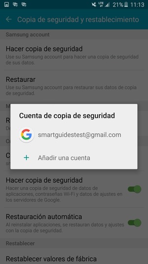 Seleccione su cuenta de copia de seguridad
