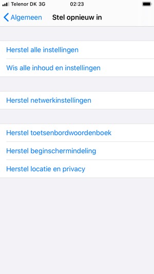 Selecteer Wis alle inhoud en instellingen
