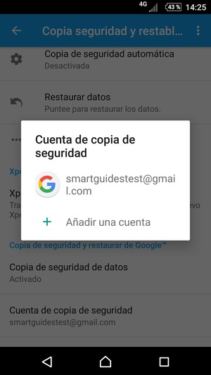 Seleccione su cuenta de copia de seguridad