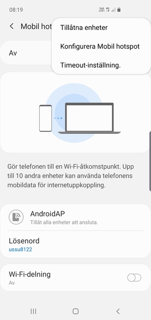 Välj Konfigurera Mobil hotspot