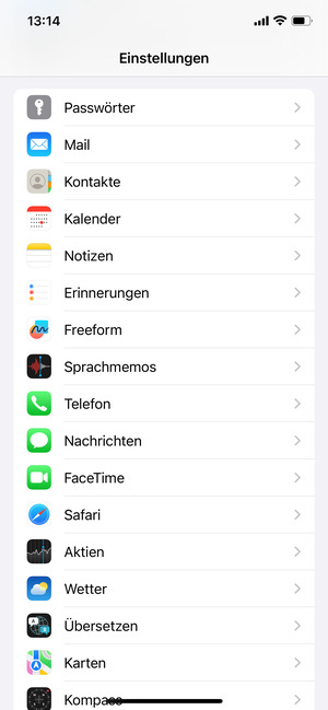 Scrollen Sie und wählen Sie Mail