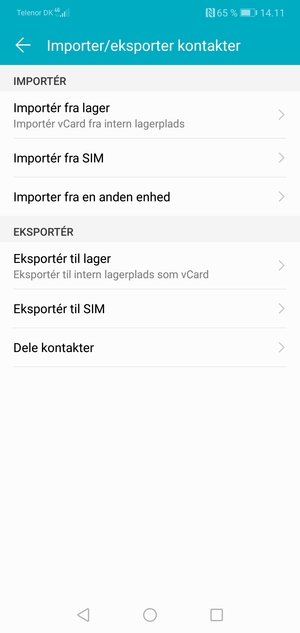 Vælg Importér fra SIM