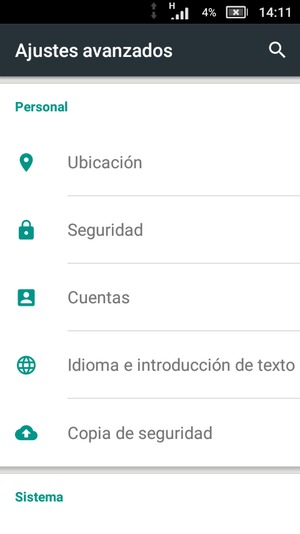 Desplácese y seleccione Seguridad