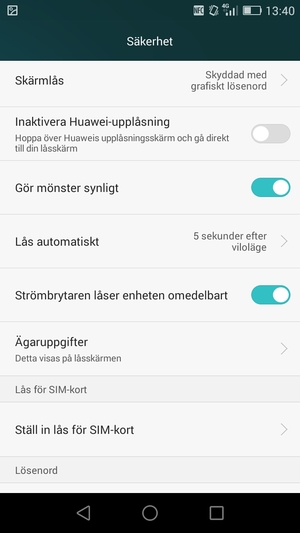 Välj Ställ in lås för SIM-kort