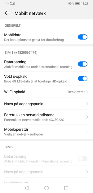 Slå Dataroaming til eller fra