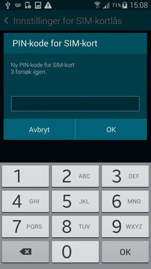 Skriv inn Ny PIN-kode for SIM-kort og velg OK
