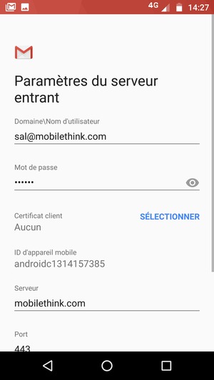 Saisissez Nom d'utilisateur et l'adresse du serveur Exchange