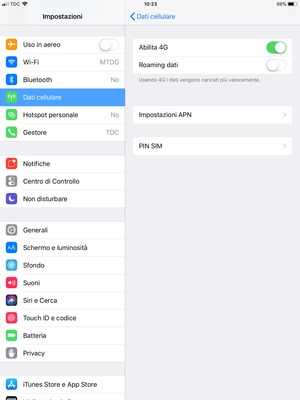Attiva o disattiva Roaming dati