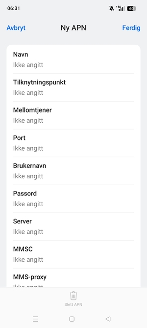 Skriv inn internett-informasjon
