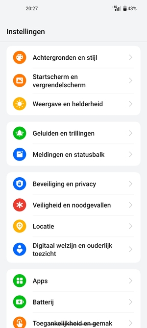 Scroll naar en selecteer Beveiliging en privacy