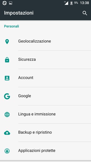 Scorri e seleziona Account