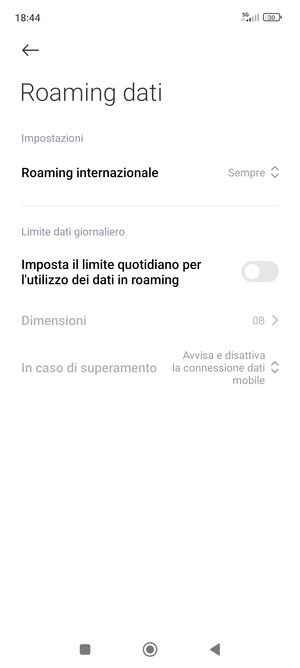 Seleziona Roaming internazionale