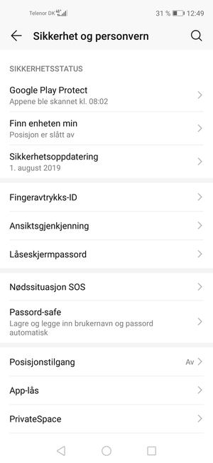 For å aktivere skjermlåsen, gå til Sikkerhet og personvern-menyen og velg Låseskjermpassord