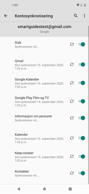 Din informasjon blir synkronisert