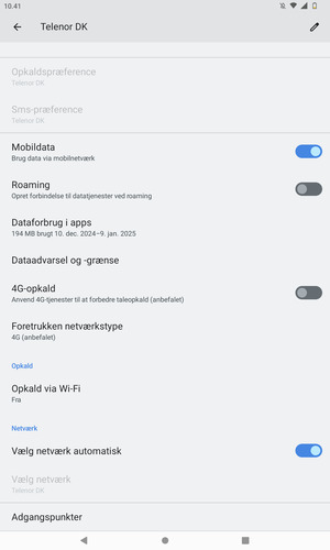 Scroll til og vælg Foretrukken netværkstype