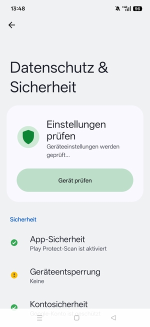 Um Ihre Bildschirmsperre zu aktivieren, gehen Sie zum Datenschutz & Sicherheit Menü und wählen Sie  Geräteentsperrung