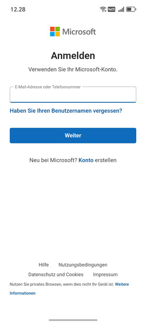 Geben Sie Ihre Hotmail Adresse ein und wählen Sie Weiter