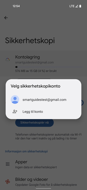 Velg sikkerhetskopi-kontoen din