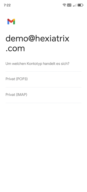 Wählen Sie Privat (POP3) oder Privat (IMAP)