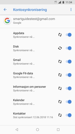 Dine kontakter fra Google vil synkroniseres til telefonen din