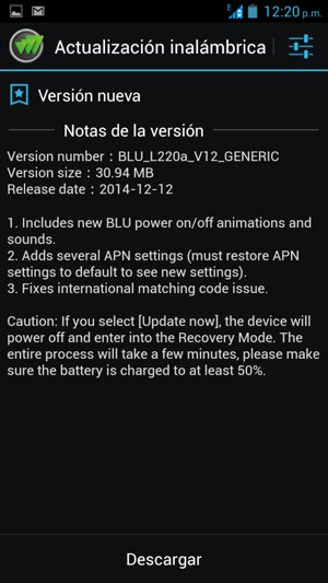 Si el teléfono no está actualizado, seleccione Descargar y siga las instrucciones que aparecen en pantalla.