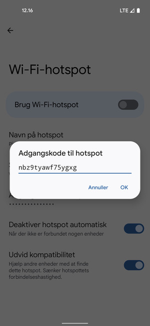 Indtast en Wi-Fi-hotspot adgangskode på minimum 8 tegn og vælg OK