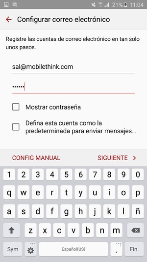 Introduzca su Dirección de correo electrónico y Contraseña. Seleccione CONFIG MANUAL
