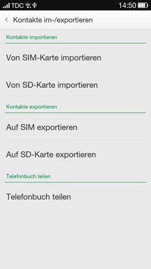 Wählen Sie Von SIM-Karte importieren