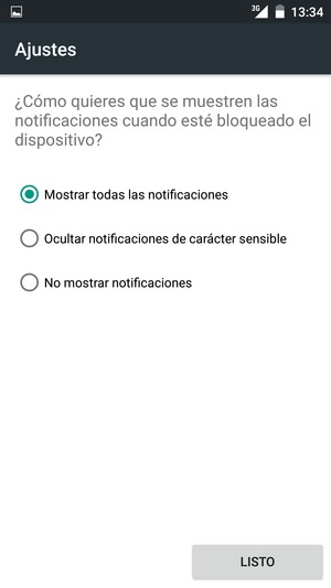 Seleccione la opción deseada y seleccione LISTO