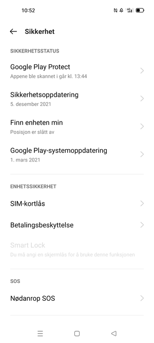 Bla til og velg  SIM-kortlås