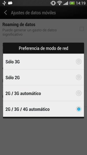 Seleccione Sólo 2G para habilitar 2G