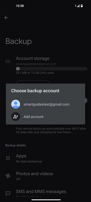 Select your backup account