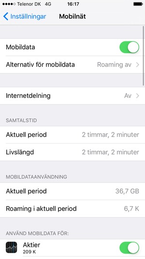 Välj Alternativ för mobildata