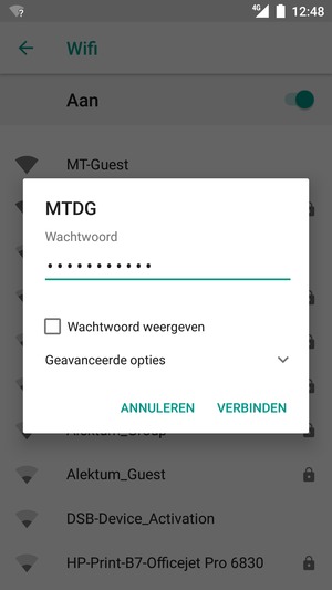 Voer het WiFi-wachtwoord in en selecteer VERBINDEN