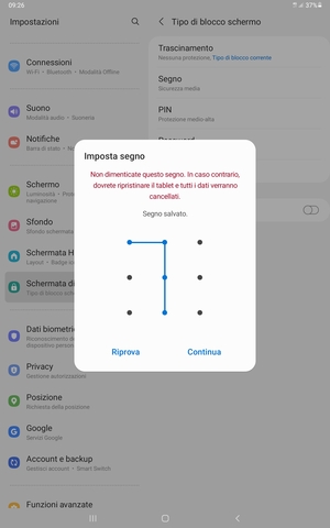 Disegna una sequenza di sblocco e seleziona Continua