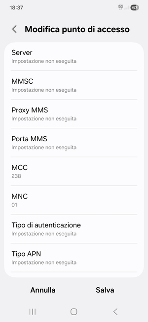 Scorri verso il basso e inserisci le informazioni di internet