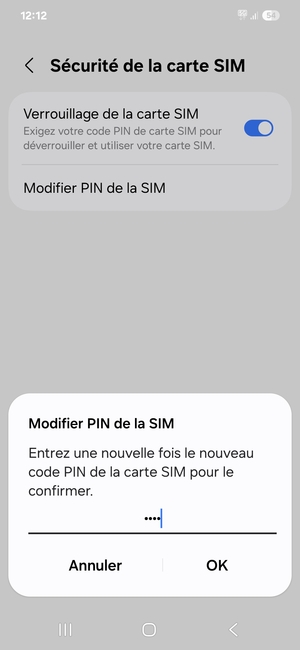 Veuillez confirmer votre nouveau code PIN de la carte SIM et sélectionner OK