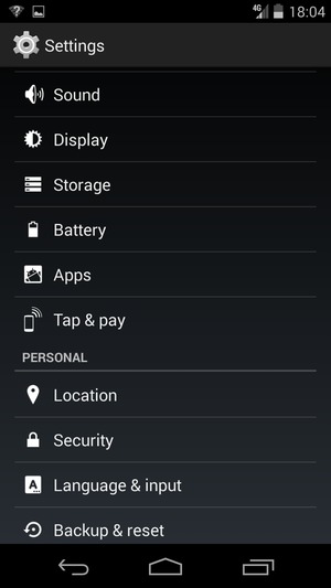 Scroll to and select Security