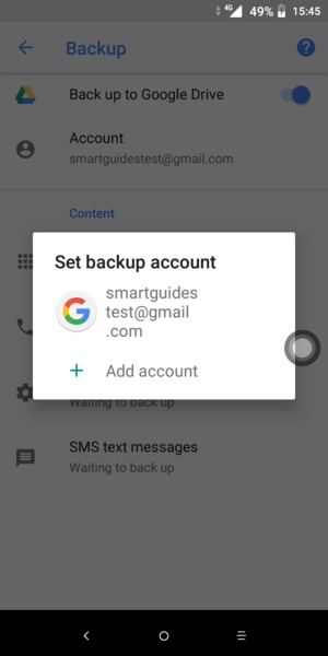 Select your backup account